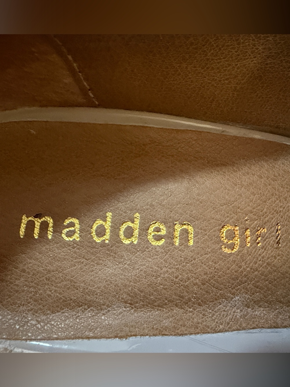Madden Girl White Patent Loafers with Gold Chain Accent - Picture 4 of 5